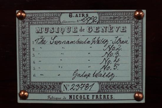 A mid 19th century Nicole Freres 11in. cylinder music box playing six airs